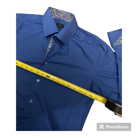 ST. LYNN Men’s Blue Buttondown Shirt Floral Accent on Interfacing & Sleeves Sz L - Picture 10 of 10